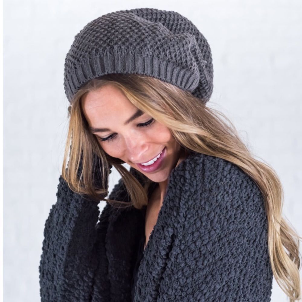 Gray Waffle Knit Beanie